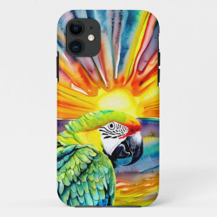 かわいいAI生成された水色スタイルグリーンオウム iPhone 11 ケース