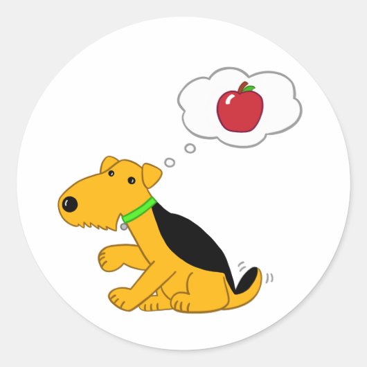 かわいいAiredale Terrier Dog 考え's of an Apple ラウンドシール (正面)
