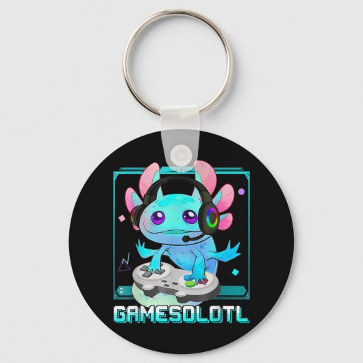 かわいいAxolotl恋人Gamesalotlゲーミングアクソロットキッズ キーホルダー (正面)