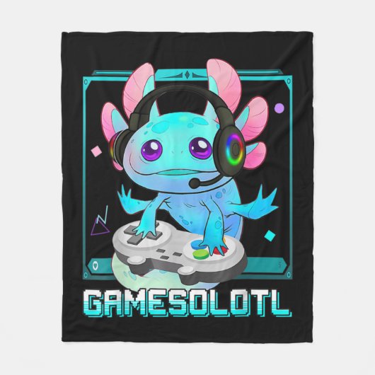 かわいいAxolotl恋人Gamesalotlゲーミングアクソロットキッズ フリースブランケット (正面)