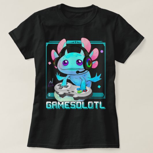 かわいいAxolotl恋人Gamesalotlゲーミングアクソロットキッズ Tシャツ (デザイン正面)