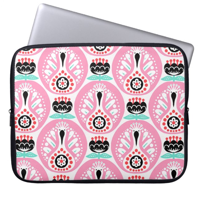 かわいいbとスカンジナビアのシームレスなフォークアートパターン ラップトップスリーブ (正面)