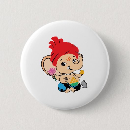 かわいいBal Ganesh Ganapathyのベビーのヒンズー教の神 缶バッジ (正面)