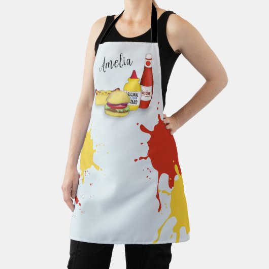 かわいいBBQおもしろいお洒落ハンバーガーホットドッグシンプル エプロン (インサイチュ)