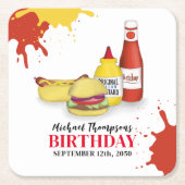 かわいいBBQバースデーパーティーカスタム スクエアペーパーコースター (正面)