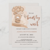 かわいいbearly待ちバルーンBeigeテーマベビーシャワー 招待状 (正面/裏面)