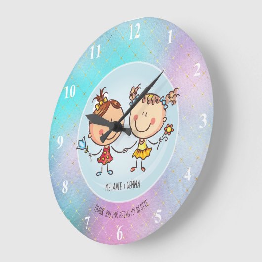 かわいいBFFがかわいいズに女の子の友達への贈り物 ラージ壁時計 (傾斜)