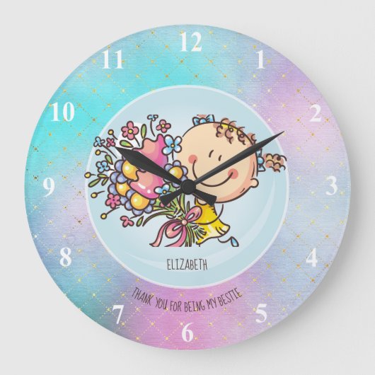 かわいいBFFがかわいいズに女の子の友達への贈り物 ラージ壁時計 (正面)