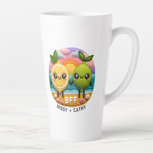 かわいいBFF引用文レモンとライムキャラクターサンセット カフェラテマグ (右)
