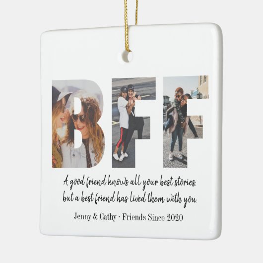 かわいいBFF 3フォトコラージュ最高のフレンドベスティーズ引用文 セラミックオーナメント (左)