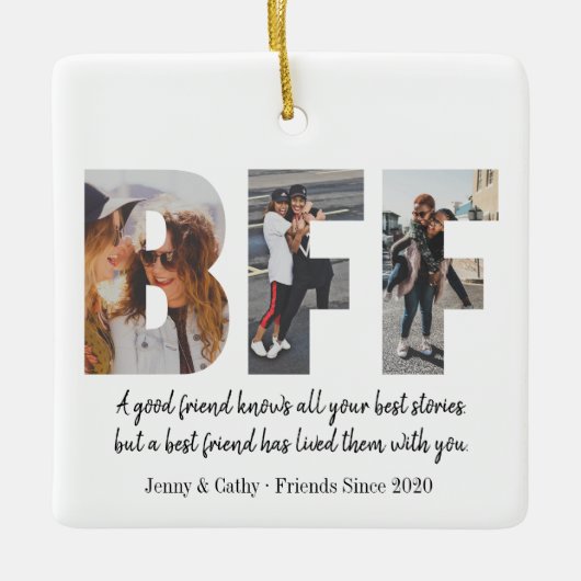 かわいいBFF 3フォトコラージュ最高のフレンドベスティーズ引用文 セラミックオーナメント (正面)