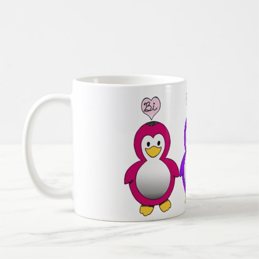 かわいいBiのプライドのBi愛ペンギンのコップ コーヒーマグカップ (左)