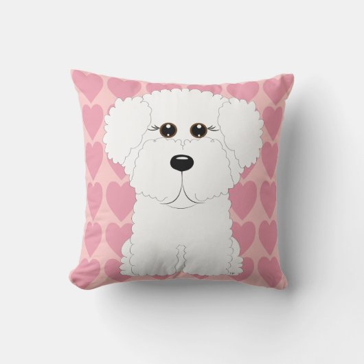 かわいいBichon Friseおよびハートの装飾用クッション クッション (正面)