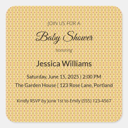 かわいいBohoベビーシャワー男女兼用、カスタマイズ可能 スクエアシール (正面)