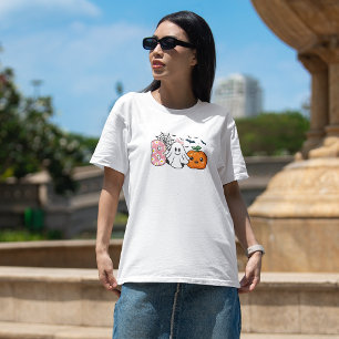 かわいいBOOのハロウィン フラワー ガール ゴースト & パンプキン 秋 Tシャツ