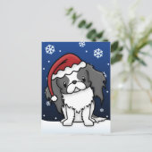 かわいいBWの日本人のChinのクリスマスの郵便はがき シーズンポストカード (スタンド正面)
