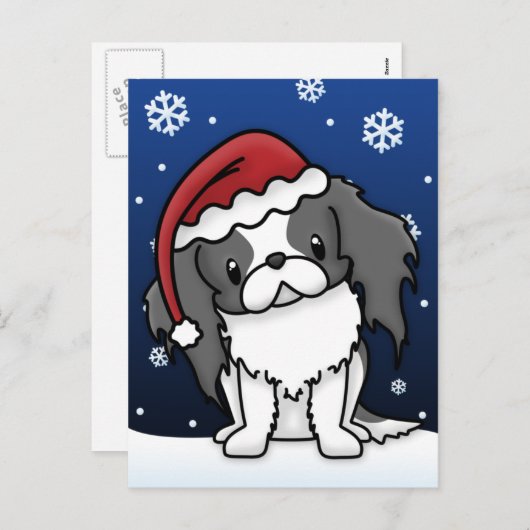 かわいいBWの日本人のChinのクリスマスの郵便はがき シーズンポストカード (正面/裏面)