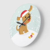かわいいCartooneのクリスマスの子犬 ラージ壁時計 (傾斜)