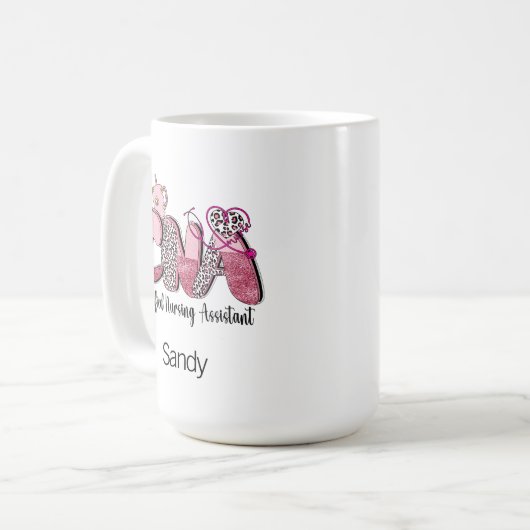 かわいいCNAウェスタンタイポグラフィ15オンス コーヒーマグカップ (正面左)