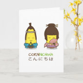 かわいいCornnichiwaのよい日のトウモロコシの挨拶状 カード (黄色い花)