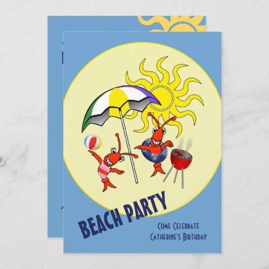 かわいいCrawfishのロブスターのビーチのパーティー 招待状 (正面/裏面)