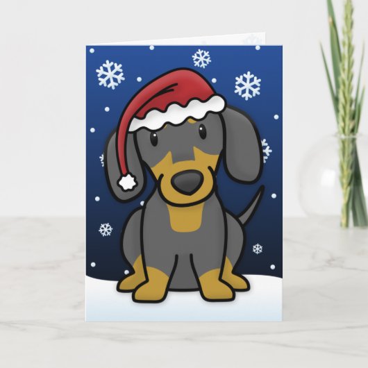 かわいいDachshund Christmas Card (Black & Tan) シーズンカード (正面)