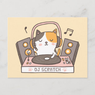 かわいいDJスクラッチキティキャットパンポストカード ポストカード