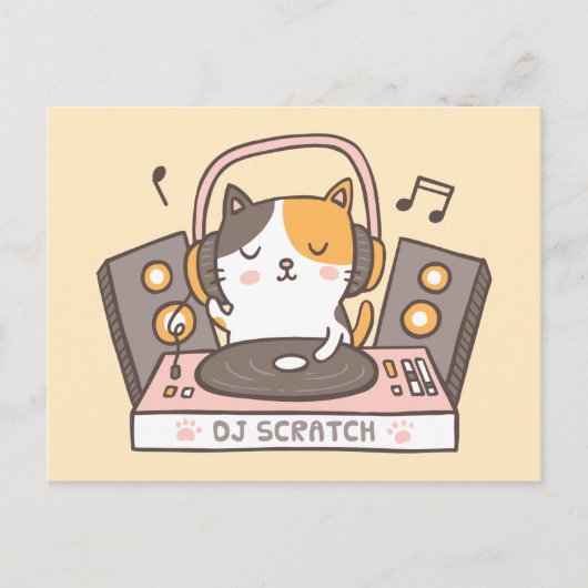 かわいいDJスクラッチキティキャットパンポストカード ポストカード (正面)