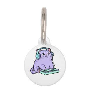 かわいいDJ猫のキャラクターイラスト ペット ネームタグ