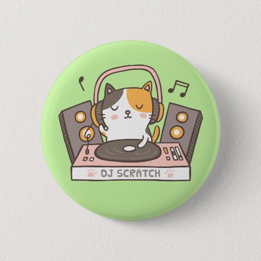 かわいいDJ猫のボタン 缶バッジ (正面)