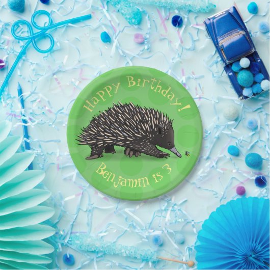 かわいいechidnaとビーの漫画のパーソナライズされた誕生日 ペーパープレート (パーティー)