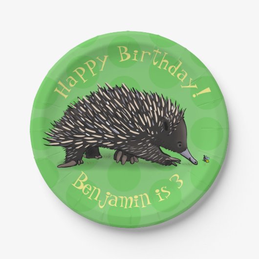 かわいいechidnaとビーの漫画のパーソナライズされた誕生日 ペーパープレート (正面)