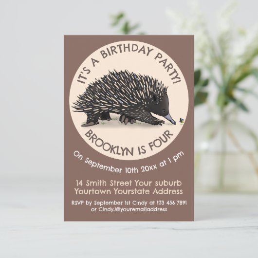 かわいいechidnaとビーの漫画の誕生日の招待 招待状 (スタンド正面)