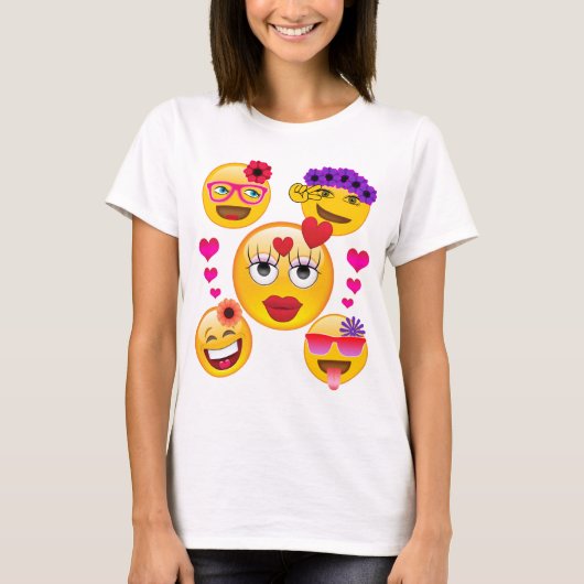 かわいいEmojiは子供へおよび大人に直面します Tシャツ (正面)