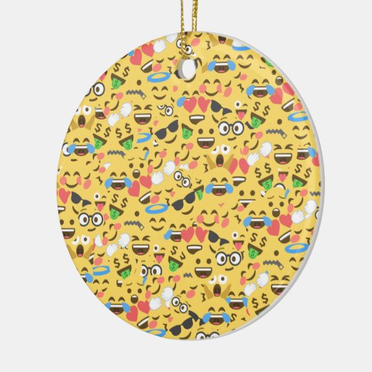 かわいいemoji愛はキスがパターン笑い微笑するのを聞きます セラミックオーナメント (左)
