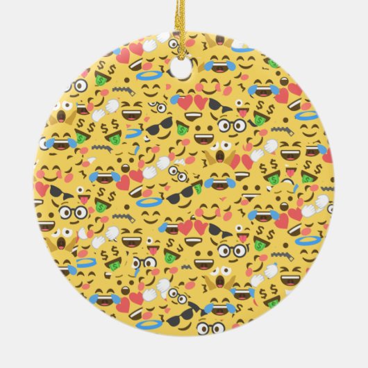 かわいいemoji愛はキスがパターン笑い微笑するのを聞きます セラミックオーナメント (裏面)