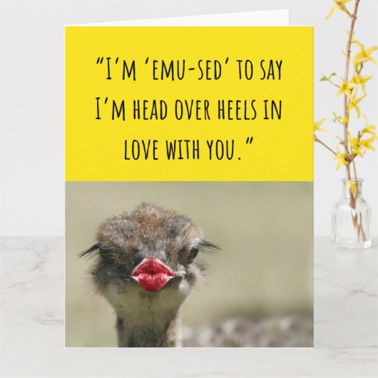 かわいいEMUバードバレンタニおもしろいーカード カード (黄色い花)