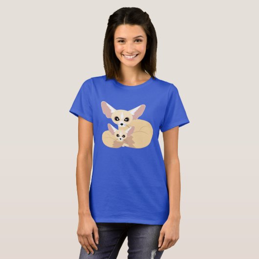 かわいいFennecのキツネのお母さんおよびベビー Tシャツ (正面フル)