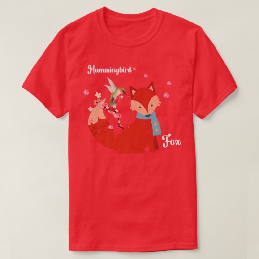 かわいいFoとハミングバードの桜の花 Tシャツ (デザイン正面)