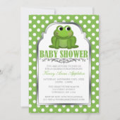 かわいいFroggyの緑の水玉模様のベビーシャワーの招待状 招待状 (正面)