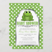 かわいいFroggyの緑の水玉模様のベビーシャワーの招待状 招待状 (正面/裏面)