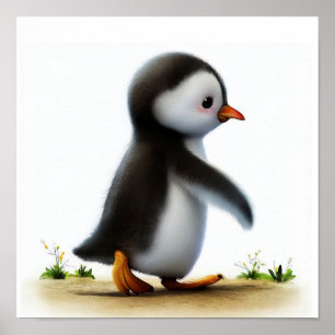 かわいいGentooペ絵を描ンギンの3D水彩画 ポスター