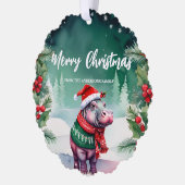 かわいいHIPPOサンタクリスマスホリデーパーティファミリーキッズ オーナメントカード (左)