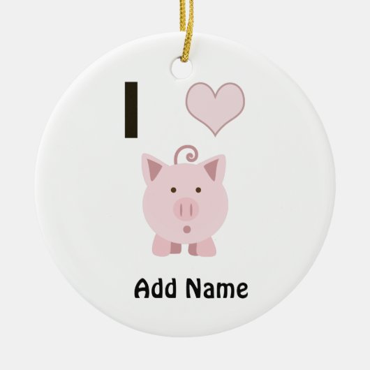 かわいいIのハートのブタDesgin セラミックオーナメント (正面)