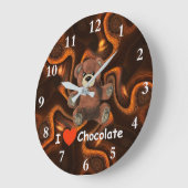かわいいIのハート(愛)チョコレートテディー・ベア ラージ壁時計 (傾斜)