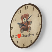 かわいいIのハート(愛)チョコレートテディー・ベア ラージ壁時計 (傾斜)