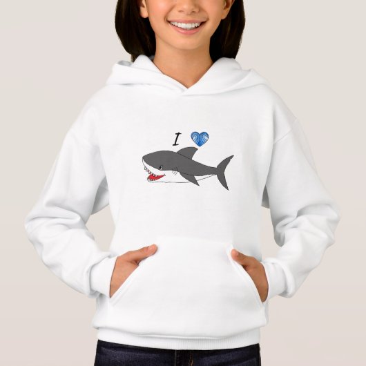 かわいいI愛鮫のデザインのフード付きスウェットシャツ (正面)