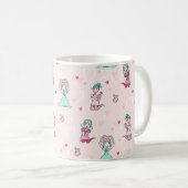 かわいいI愛Kガールズポップ・アートのティール(緑がかった色)ピンクハート コーヒーマグカップ (正面右)