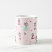 かわいいI愛Kガールズポップ・アートのティール(緑がかった色)ピンクハート コーヒーマグカップ (中央)