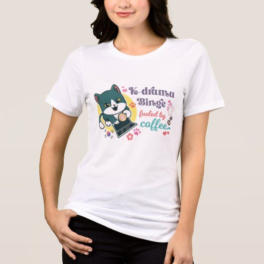 かわいいKドラマの猫コーヒー好き トライブレンドＴシャツ (正面)